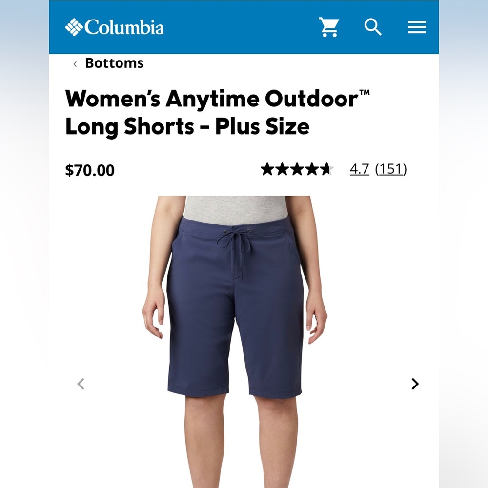 NWT Columbia Plus Size Women’s Anytime Outdoor Long Shorts Size 24 Navy Blue